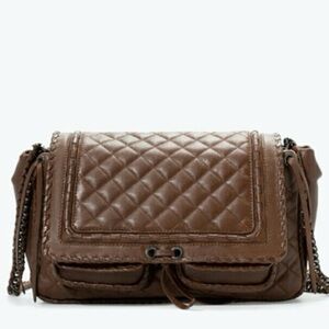 Zara Leather Quilted Crossbody Metal Chain City Bag
